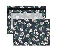 Mnsruu Little White Daisy Leaves 3 Rings Binder Pouch Pencil Case, 2 Pack Pencil Pouches with Zipper, Clear Window Cosmetic Bag