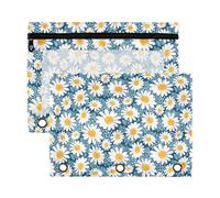 Mnsruu Little White Daisy on Blue 3 Rings Binder Pouch Pencil Case, 2 Pack Pencil Pouches with Zipper, Clear Window Cosmetic Bag