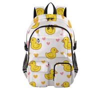 Mnsruu Little Yellow Duck Love Pattern School Backpack with Laptop Compartment, Big School Bag for Teenager Girls Boys, 17.5 Travel Rucksack Backpack for School Casual Daypacks College Work