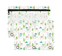 Mnsruu Llama Alpaca Cactus Mountain White 3 Rings Binder Pouch Pencil Case, 2 Pack Pencil Pouches with Zipper, Clear Window Cosmetic Bag