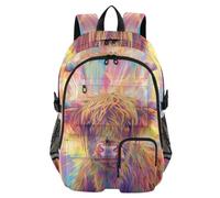 Mnsruu Long Hair Highland Cow School Backpack with Laptop Compartment, Big School Bag for Teenager Girls Boys, 17.5 Travel Rucksack Backpack for School Casual Daypacks College Work