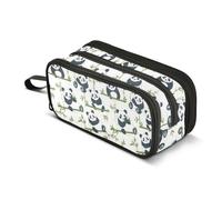 Mnsruu Lovely Animal Panda Leaf Pencil Case Large Capacity Pen Bag 3 Compartment Pencil Pouch Stationery for Office College School Teen Student Girl Boy
