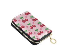 Mnsruu Lovely Red Cherry Pink Hearts Small Compact Card Case with 11 Slots for Credit Cards, Cash & Coins, RFID Blocking Wallet for Travel & Everyday Use