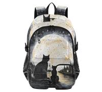 Mnsruu Loving Black Cats at Night School Backpack with Laptop Compartment, Big School Bag for Teenager Girls Boys, 17.5 Travel Rucksack Backpack for School Casual Daypacks College Work