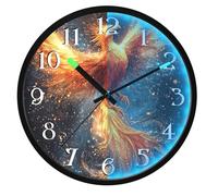 Mnsruu Luminous Wall Clock Phoenix Orange Feathers Galaxy Bedroom Clocks Battery Operated Silent Glow in the Dark Clock for Living Room Kitchen 12 Inch