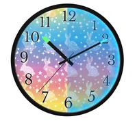 Mnsruu Luminous Wall Clock Rainbow Bunny Shiny Glitter Pattern Bedroom Clocks Battery Operated Silent Glow in the Dark Clock for Living Room Kitchen 12 Inch