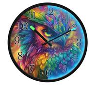 Mnsruu Luminous Wall Clock Rainbow Color Owl Neon Bedroom Clocks Battery Operated Silent Glow in the Dark Clock for Living Room Kitchen 12 Inch