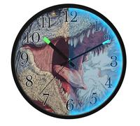 Mnsruu Luminous Wall Clock Roar Dinosaur Bedroom Clocks Battery Operated Silent Glow in the Dark Clock for Living Room Kitchen 12 Inch