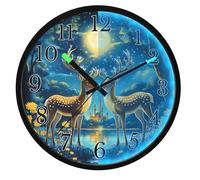 Mnsruu Luminous Wall Clock Two Reindeer under Moon Bedroom Clocks Battery Operated Silent Glow in the Dark Clock for Living Room Kitchen 12 Inch