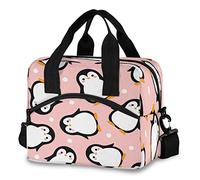 Mnsruu Lunch Bag, Penguin Pink Cute Insulated Lunch Box Cooler with Shoulder Strap School Picnic Snack Water Resistant Thermal, Bottle Holder, PBA Free