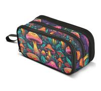 Mnsruu Magic Mushroom Print Pencil Case Large Capacity Pen Pouch Pencil Bag with 3 Compartments Pen Holder Organizer Stationery Bag