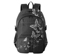 Mnsruu Magical Butterflies Black School Backpack with Laptop Compartment, Big School Bag for Teenager Girls Boys, 17.5 Travel Rucksack Backpack for School Casual Daypacks College Work