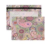 Mnsruu Mandalas Paisley Green 3 Rings Binder Pouch Pencil Case, 2 Pack Pencil Pouches with Zipper, Clear Window Cosmetic Bag