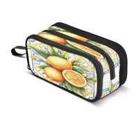Mnsruu Mediterranean Lemons Tile Pencil Case Big Capacity Pen Bag Pouch Holder 3 Compartments Large Pencil Box for Boys Girls School Storage Organizer