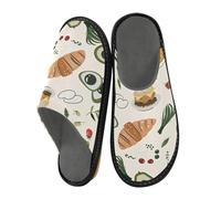 Mnsruu Men's Slipper Avocado Burger Bread Fried Egg Pattern Warm Fuzzy House Slippers for Women Non-slip Indoor/Outdoor Soles