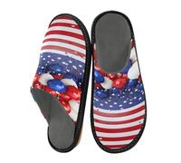 Mnsruu Men's Slipper Balloon Red and White Stripes Stars Warm Fuzzy House Slippers for Women Non-slip Indoor/Outdoor Soles