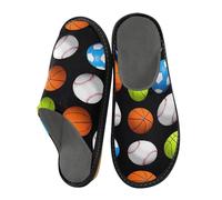 Mnsruu Men's Slipper Black Background with Various Colored Balls Pattern Warm Fuzzy House Slippers for Women Non-slip Indoor/Outdoor Soles