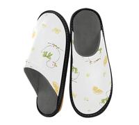 Mnsruu Men's Slipper Duckling Flower Pattern Warm Fuzzy House Slippers for Women Non-slip Indoor/Outdoor Soles
