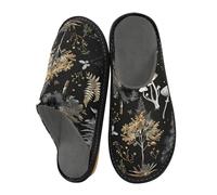 Mnsruu Men's Slipper Enchanted Forest Trees Pattern Warm Fuzzy House Slippers for Women Non-slip Indoor/Outdoor Soles