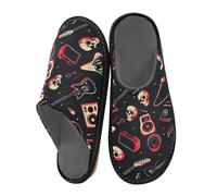 Mnsruu Men's Slipper Guitar Skull Speaker Pattern Warm Fuzzy House Slippers for Women Non-slip Indoor/Outdoor Soles