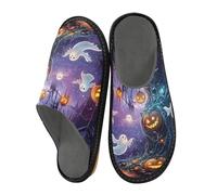 Mnsruu Men's Slipper Halloween Ghost Pumpkin Warm Fuzzy House Slippers for Women Non-slip Indoor/Outdoor Soles