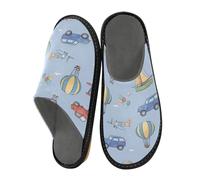 Mnsruu Men's Slipper Hot Air Balloons Planes Cars Boats Warm Fuzzy House Slippers for Women Non-slip Indoor/Outdoor Soles
