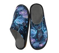 Mnsruu Men's Slipper Little Flower Blu-ray Warm Fuzzy House Slippers for Women Non-slip Indoor/Outdoor Soles