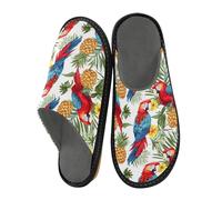 Mnsruu Men's Slipper Macaw Parrot Pineapple Pattern Warm Fuzzy House Slippers for Women Non-slip Indoor/Outdoor Soles