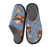 Mnsruu Men's Slipper Muffin Croissant Heart Pattern Warm Fuzzy House Slippers for Women Non-slip Indoor/Outdoor Soles