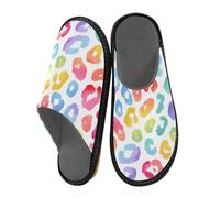 Mnsruu Men's Slipper Pastel Rainbow Leopard Spots Print on A White Background Watercolour Vector Pattern Warm Fuzzy House Slippers for Women Non-slip Indoor/Outdoor Soles