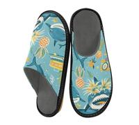 Mnsruu Men's Slipper Pineapple and Shark Warm Fuzzy House Slippers for Women Non-slip Indoor/Outdoor Soles
