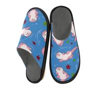 Mnsruu Men's Slipper Pink Otter Pattern Warm Fuzzy House Slippers for Women Non-slip Indoor/Outdoor Soles