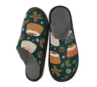 Mnsruu Men's Slipper Pudding Red Fruit Leaves Pattern Warm Fuzzy House Slippers for Women Non-slip Indoor/Outdoor Soles