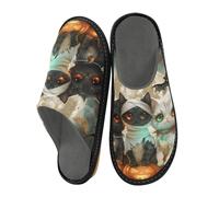 Mnsruu Men's Slipper Pumpkin Halloween Cat Warm Fuzzy House Slippers for Women Non-slip Indoor/Outdoor Soles