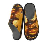 Mnsruu Men's Slipper Pumpkin Halloween Warm Fuzzy House Slippers for Women Non-slip Indoor/Outdoor Soles