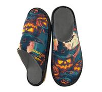Mnsruu Men's Slipper Pumpkin Halloween Wizard Hat Warm Fuzzy House Slippers for Women Non-slip Indoor/Outdoor Soles
