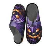 Mnsruu Men's Slipper Purple Halloween Pumpkin Warm Fuzzy House Slippers for Women Non-slip Indoor/Outdoor Soles
