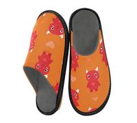 Mnsruu Men's Slipper Red Devil Pattern Warm Fuzzy House Slippers for Women Non-slip Indoor/Outdoor Soles