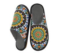 Mnsruu Men's Slipper Round Colorful Flower Shape Warm Fuzzy House Slippers for Women Non-slip Indoor/Outdoor Soles