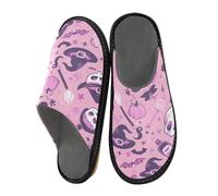 Mnsruu Men's Slipper Skull Bat Wizard Hat Magic Potion Pattern Warm Fuzzy House Slippers for Women Non-slip Indoor/Outdoor Soles