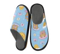 Mnsruu Men's Slipper Summer Duckling Pattern Warm Fuzzy House Slippers for Women Non-slip Indoor/Outdoor Soles