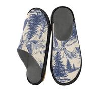 Mnsruu Men's Slipper Tree Mountain Pattern Warm Fuzzy House Slippers for Women Non-slip Indoor/Outdoor Soles