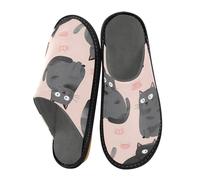 Mnsruu Men's Slipper Very Cute Gray British Short-haired Cat Clip Art Seamless Pattern Warm Fuzzy House Slippers for Women Non-slip Indoor/Outdoor Soles