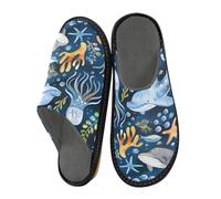 Mnsruu Men's Slipper Watercolor under The Sea Seamless Pattern Warm Fuzzy House Slippers for Women Non-slip Indoor/Outdoor Soles