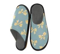 Mnsruu Men's Slipper Yellow-green Butterfly Thread Pattern Warm Fuzzy House Slippers for Women Non-slip Indoor/Outdoor Soles