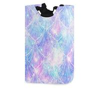 Mnsruu Mermaid Galaxy Glitter Stars Pop-Up Laundry Hampers,Waterproof and Collapsible Laundry Basket with Handles for Baby Nursery College Dorms Kids Bedroom Bathroom