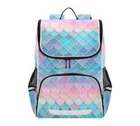 Mnsruu Mermaid Scales Pink Blue Kids Backpack Rucksack Bag for School Girls & Boys, Cute School Bag for Kids, Kids Bookbag for Elementary with Reflective Strip