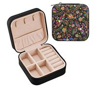 Mnsruu Mexican Ethnic Birds Flowers Jewelry Box Necklace Ring Storage Organizer Mini Jewelry case Earrings Leather Jewelry Travel Organizer for Women Girls Girlfriend Wife Gift