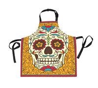 Mnsruu Mexican Sugar Skull Day of the Dead Kitchen Bib Apron 70 x 73.9 cm with 2 Front Pocket for Women Men Chef