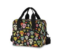 Mnsruu Mexican Sugar Skull Day of The Dead Lunch Bags for Women,Thermal Insulated Lunch Box Cooler Bag for Working Picnic